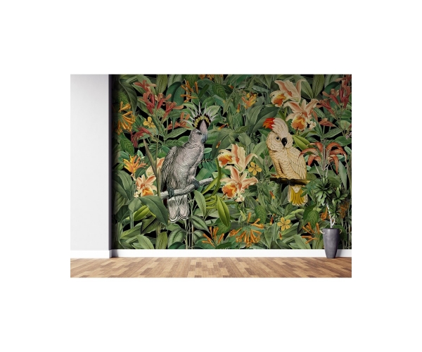 Fototapeta papugi liście tropikalne zielona na wymiar kolekcja ARTIST